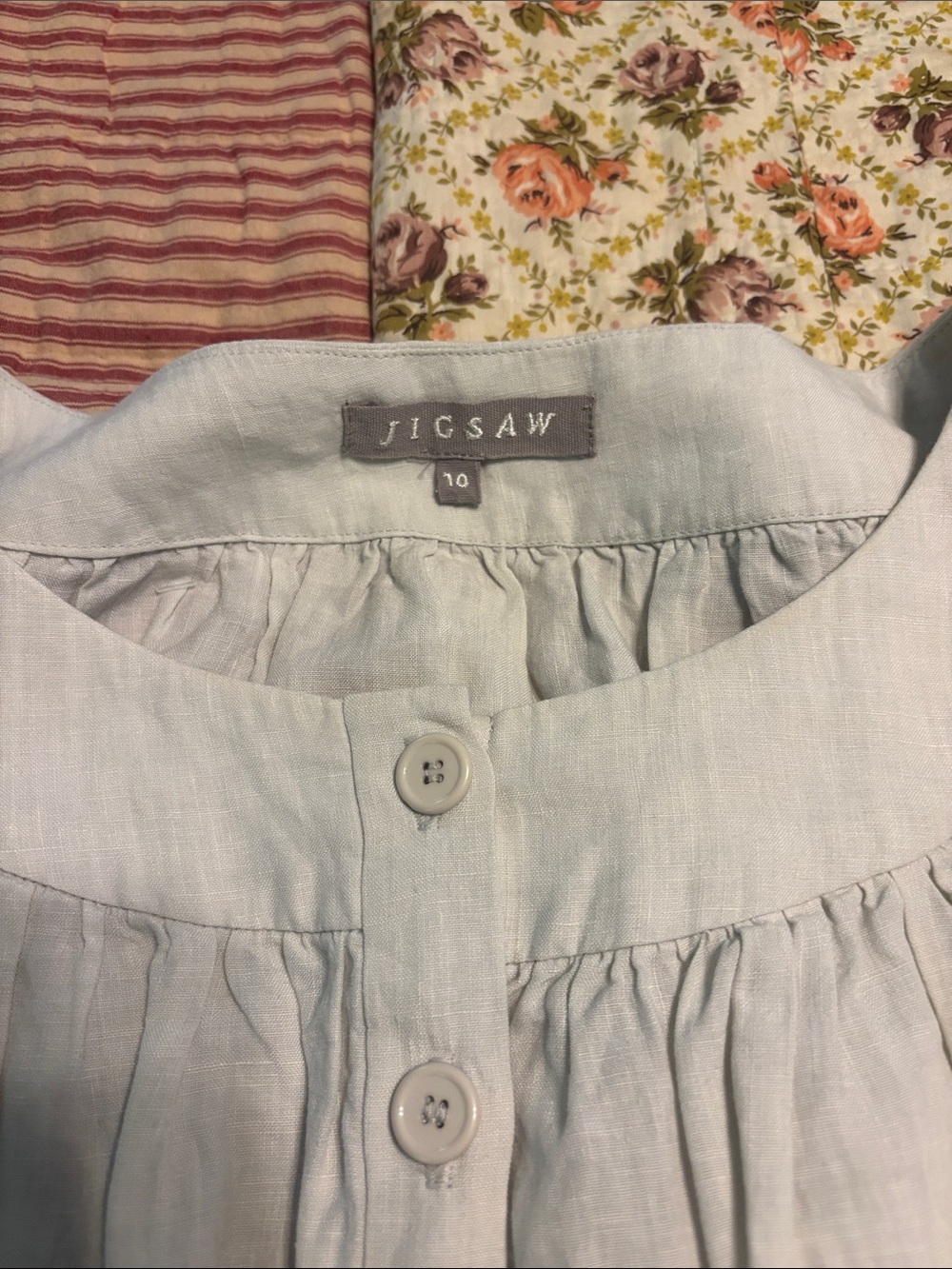Jigsaw Cream Gathered Button-Front Linen Blouse